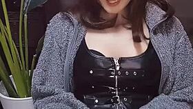 Cute cat-eared crossdresser in Japan keeps stroking hard in solo video