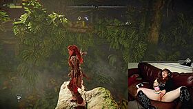 The gamer slut forgets her webcam is on while masturbating with a huge dildo.