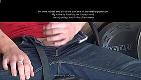 Young gay boy jerking his cock in jeans