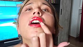 french blonde with shaved small tits gives extreme lips joi, dirty talk, then anal and pussy play.