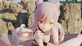 Keqing moans loudly as her tight pussy gets stretched by a massive cock in this hentai finale.