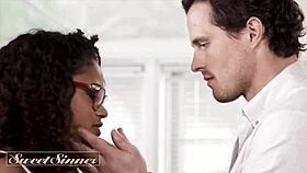 Scarlit scandal, all natural ebony, gets her pussy licked, deepthroats, rides, and cums multiple times on the couch