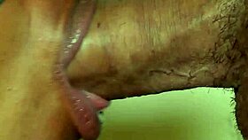 big white cock cums in ebony mouth, she swallows it