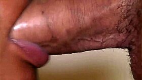 big white cock cums in ebony mouth, she swallows it