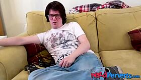 two nerds get blown by british slut in stockings