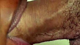 big white cock cums in ebony mouth, she swallows it