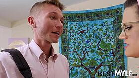 Milf Penny Barber preps stepson AJ for school. Big tits ride hard in doggystyle.