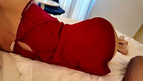 I shared a hotel bed with my curvy stepmom, leading to taboo creampie sex on the bed with her brunette long hair