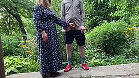 Gorgeous milf helps stranger pee outside