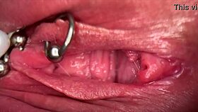 wow, check this macro close-up of my pierced clit and wet pussy... until i pee! 💦