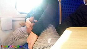 Spontaneous gay cumshot on moving train?
