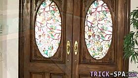 masseuse rides hard for cum on her ass