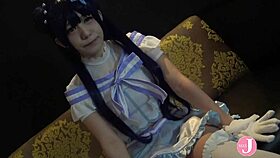 Japanese idol cosplayer in hentai cosplay gets creampied in doggystyle