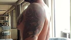 Viktor Rom, tattooed muscle stud, dances naked before stroking his huge BBC