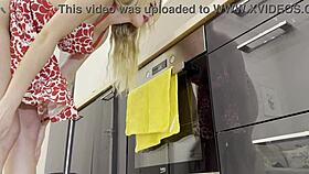 Super Sexy Petite 18+ Wife In Kitchen Teases Guy's Cock For Precum!