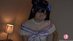 Japanese idol cosplayer in hentai cosplay gets creampied in doggystyle
