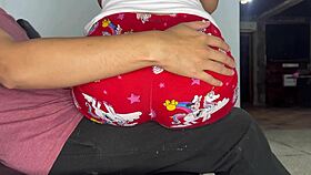 Innocent stepdaughter sits on stepfather's lap to eat while he enjoys her presence