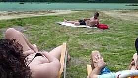 Caught this voyeur jerking on the beach while I touched myself! 😳