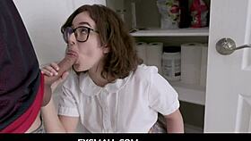 Tiny Nerdy 18+ Girl Trembles Hiding from Massive Cock Fear