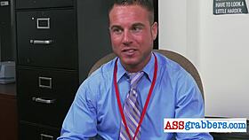 Kinky Manager Fucks Worker With Fat Dildo In Uniform