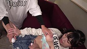 Asian gal squirts endlessly during intense creampie session