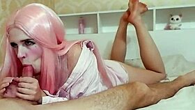 Petite princess gives amazing blow job and sucks cum