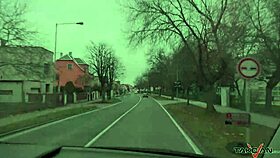 Nasty secretary gets convinced to suck and fuck in the van by a handsome guy