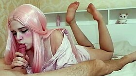 Petite princess gives amazing blow job and sucks cum