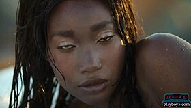 ebony beauty mimi desuka strips naked in pool for playboy