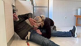 Hot Wife Giving Epic Blowjob to Plumber in Kitchen, Cum in Mouth! 😜