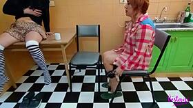 friends masturbate in the kitchen and squirt together.