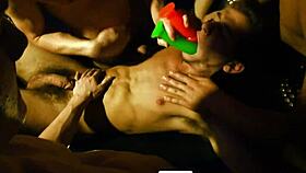 gayroom's hard boner vs soft blowjob in group orgy