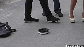 Hungarian slave tries naked in public for the first time