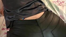 2063Ip Vertical - French Amateur Leather Pants Satin Lingerie Bra Thong Garter Belt Heels Stockings Exhibitionism Pov