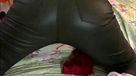 2063Ip Vertical - French Amateur Leather Pants Satin Lingerie Bra Thong Garter Belt Heels Stockings Exhibitionism Pov