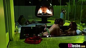 relaxing bath turns into hot pussy licking with brunette milf roommate