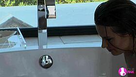 Brunette Lesbians Licking And Fingering In The Bath