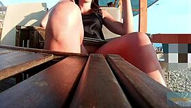 Feeling the adrenaline rush while flashing without panties in public, this milf is so daring