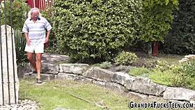 brunette teen 18+ gets facialized by old grandfather hard