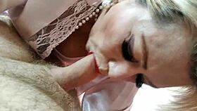Intriguing contrast: hot milf aimee performs oral on wedding anniversary