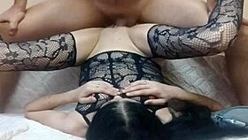 Sexy milf wife in stockings spreads legs for anal assfucking