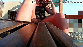 Feeling the adrenaline rush while flashing without panties in public, this milf is so daring