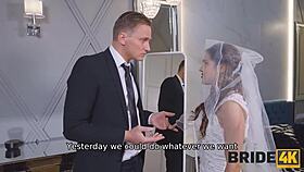 A brunette bride-to-be has one last sexual experience on her wedding day