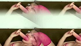 In this hentai, a blonde bimbo undergoes bimbofication training, sucking huge dildos as a sissy slut.