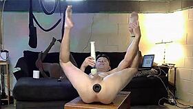 Horny gay nudist masturbates while cleaning 🧹