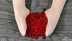 nylon foot play with hearts on valentines