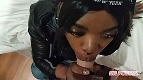 Tattooed Ebony African Sucks Monster Cock Dry In Airbnb, Intense Cumshot!