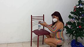 homemade milf slut orgasms intensely with christmas dildo penetration