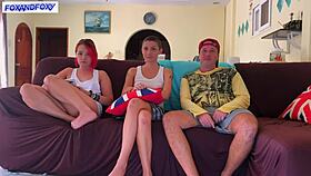 creampie her next to girlfriend watching tv