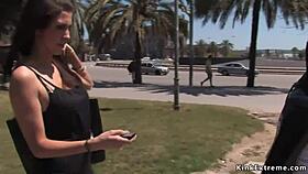 handcuffed blonde sucking dicks outdoor in public